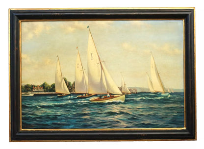 art-decoration-tableau-peinture-huile-toile-regate-voiliers-bateaux