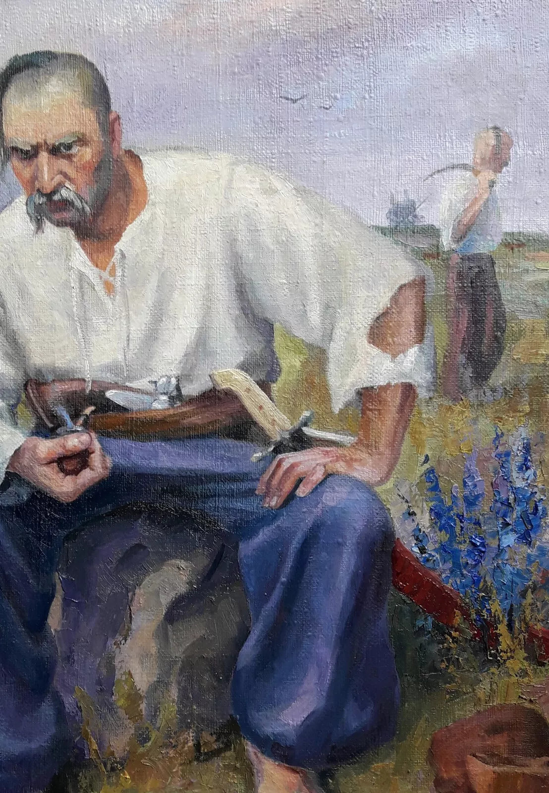 art-portrait-peinture-huile-toile-cosaque-chemise-blanche