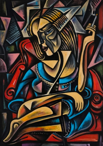 cigarette peinture art abstrait moderne huile originale Edward Yov