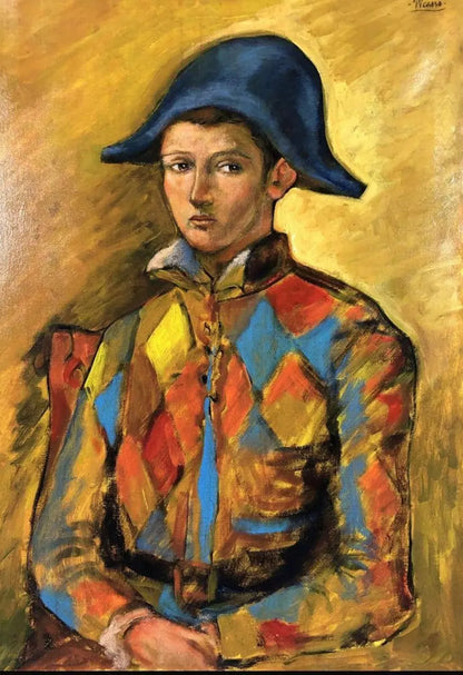 art-decoration-scene-personnage-portrait-harlequin-peinture-huile-toile