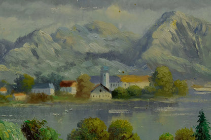 Tableau ancien, Vue sur l'île des femmes, copie d'après Josef Hofbauer (1948), huile