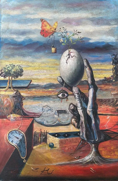 art-decoration-tableau-peinture-huile-toile-surrealisme-scene-papillon