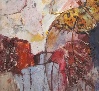 Chuchotements et ailes, peinture huile sur panneau originale Tempera, artiste Berezhna