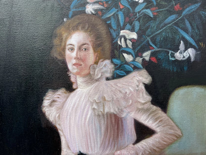 art-decoration-tableau-peinture-huile-toile-portrait-feminin-femme-Sonia-d'après Klimt