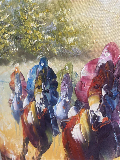 art-decoration-tableau-peinture-huile-toile-scene-course-hippique-chevaux-galop-jockey-moderne