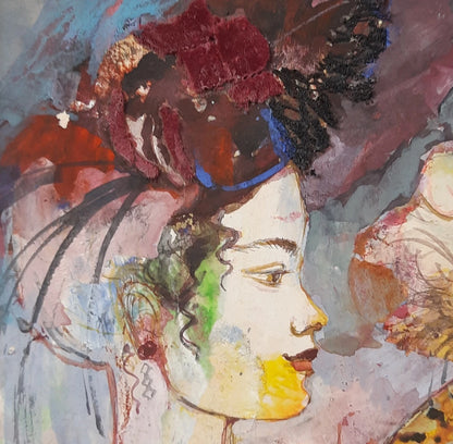 Chuchotements et ailes, peinture huile sur panneau originale Tempera, artiste Berezhna