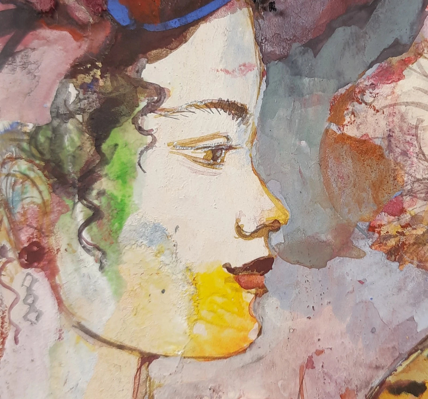 Chuchotements et ailes, peinture huile sur panneau originale Tempera, artiste Berezhna