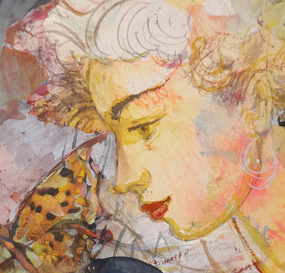 Chuchotements et ailes, peinture huile sur panneau originale Tempera, artiste Berezhna