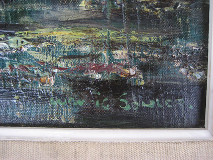 art-decoration-tableau-peinture-huile-toile-scene-chasse-cour-chevaux-foret