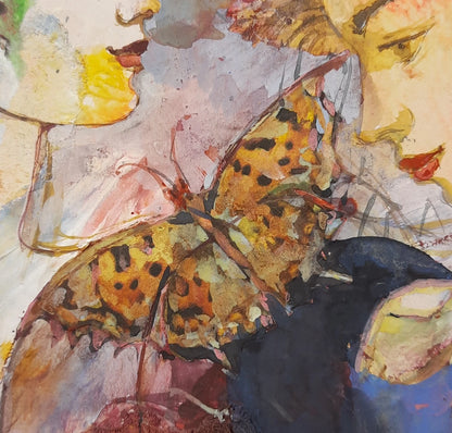 Chuchotements et ailes, peinture huile sur panneau originale Tempera, artiste Berezhna