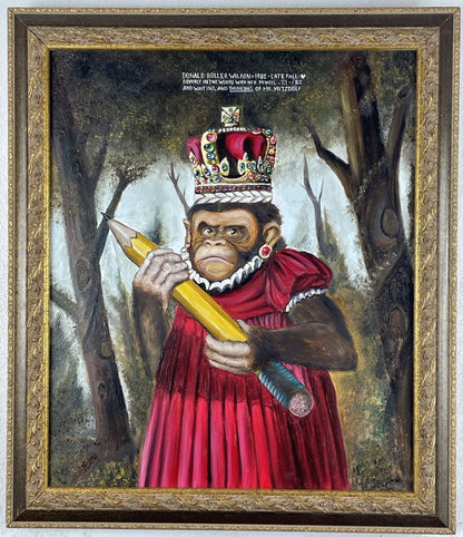 Tableau huile sur bois-d'après Donald Roller Wilson- fille-Beverly-singe