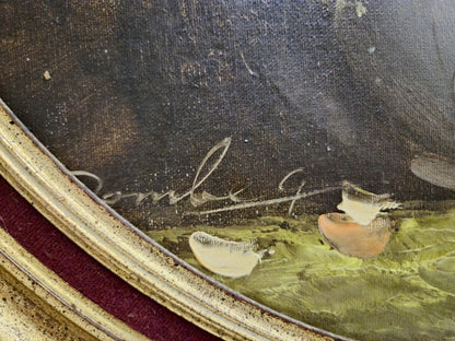 Theresa Domberg (XX) peinture à l'huile sur toile panneau bois nature morte aux fleurs cadre ovale