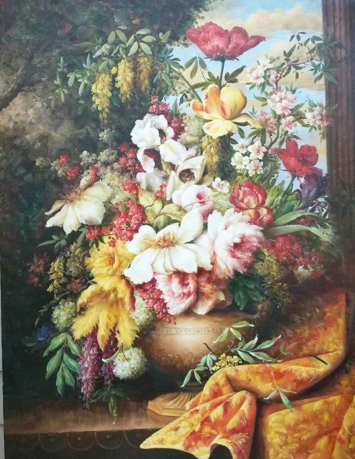 Master Quality Hand Painted Oil on Canvas 36x48" Floral Still Life