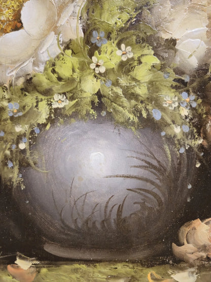 Theresa Domberg (XX) peinture à l'huile sur toile panneau bois nature morte aux fleurs cadre ovale