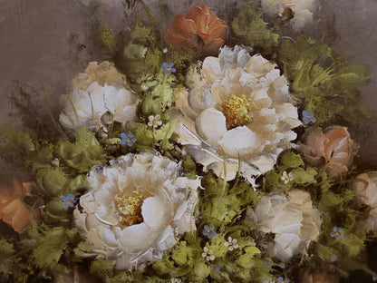 Theresa Domberg (XX) peinture à l'huile sur toile panneau bois nature morte aux fleurs cadre ovale