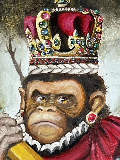 Tableau huile sur bois-d'après Donald Roller Wilson- fille-Beverly-singe