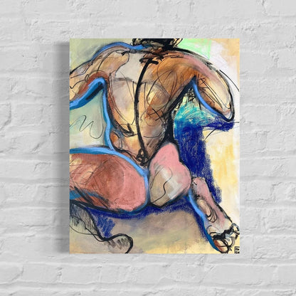 art-moderne-nu-masculin-homme-dos-fesses-nu-peinture-originale-huile-toile