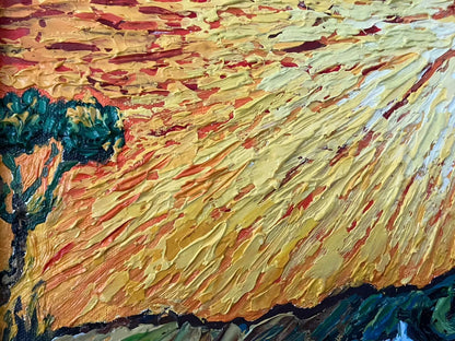 art-moderne-paysage-campagne -soleil-peinture-huile-toile