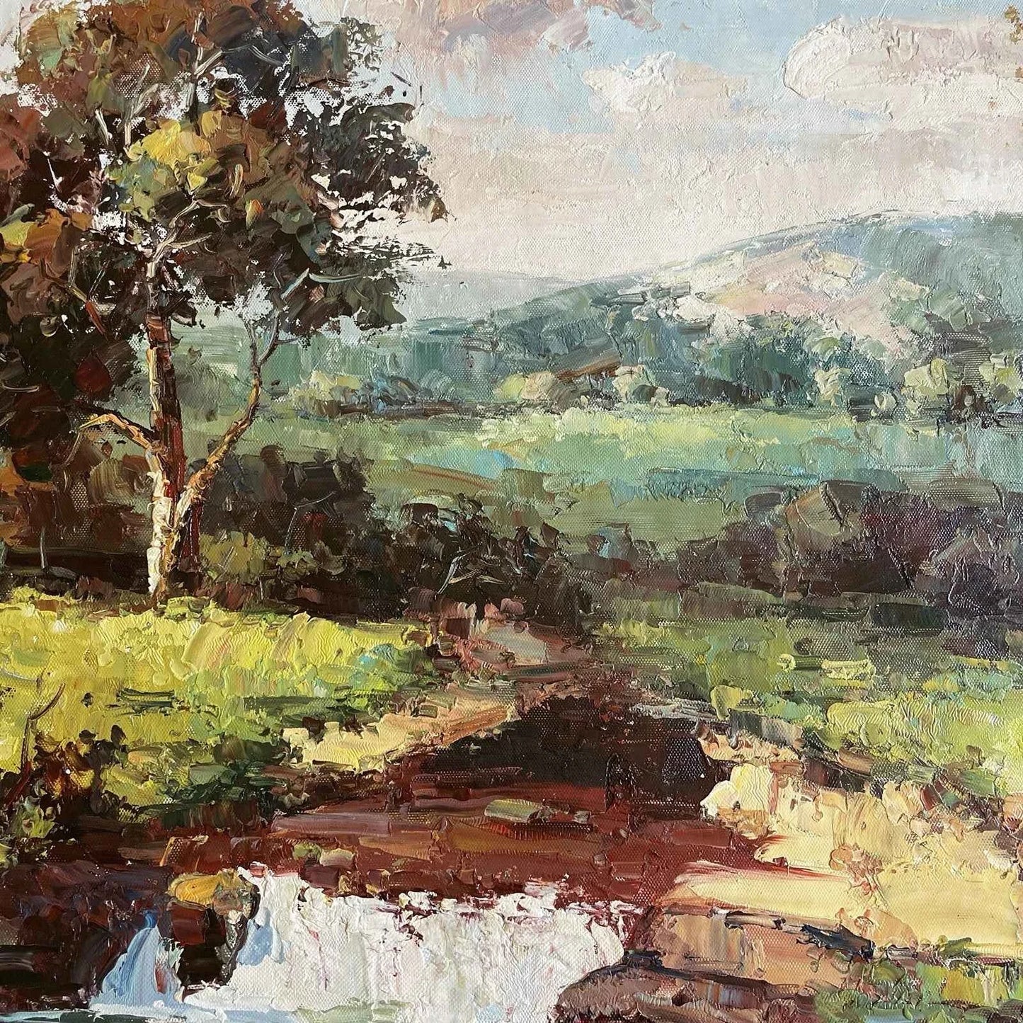 Magnifique peinture à l'huile sur toile paysage rivière country creek