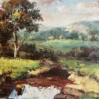 Magnifique peinture à l'huile sur toile paysage rivière country creek