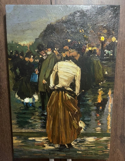 art-scene-rue-personnages-pluie-peinture-huile-toile