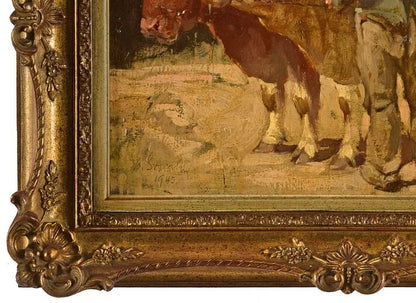 Peinture image huile paysage  scene paysanne peinture à l'huile peinture à l'huile signée Jo Strahn