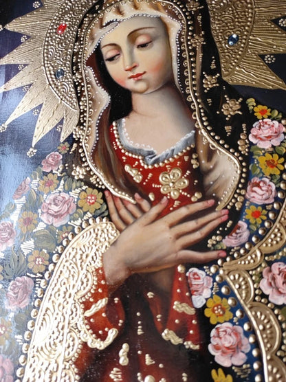art-decoration-tableau-peinture-huile-toile-portrait-religieux-sainte-vierge-marie-cuzco