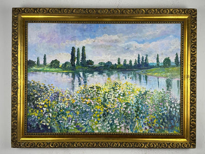art-decoration-tableau-peinture-huile-toile-paysage-campagne-riviere-arbres