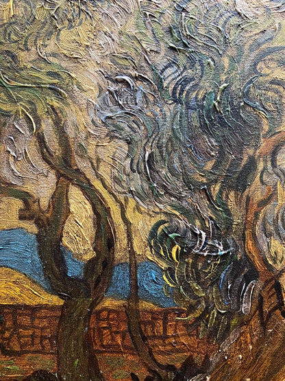 art-decoration-tableau-peinture-huile-toile-paysage-route campagne-village-d'après Van Gogh