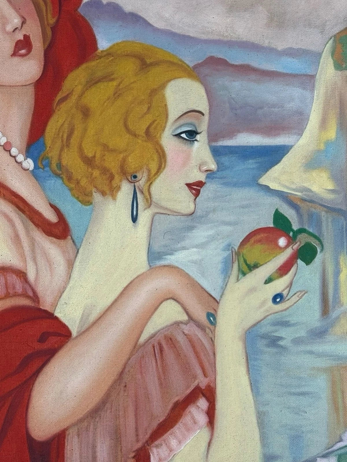 art-decoration-tableau-peinture-huile-toile-moderne-portrait-feminin-femme-personnage-deux amies-d'aprés Gerda Wegener