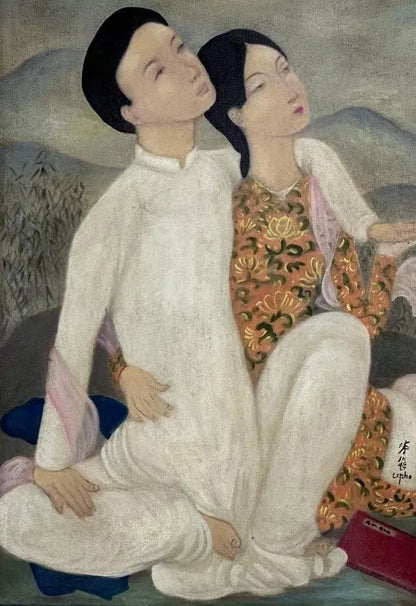 art-decoration-tableau-peinture-huile-toile-portrait-mascuilin-feminin-chinois