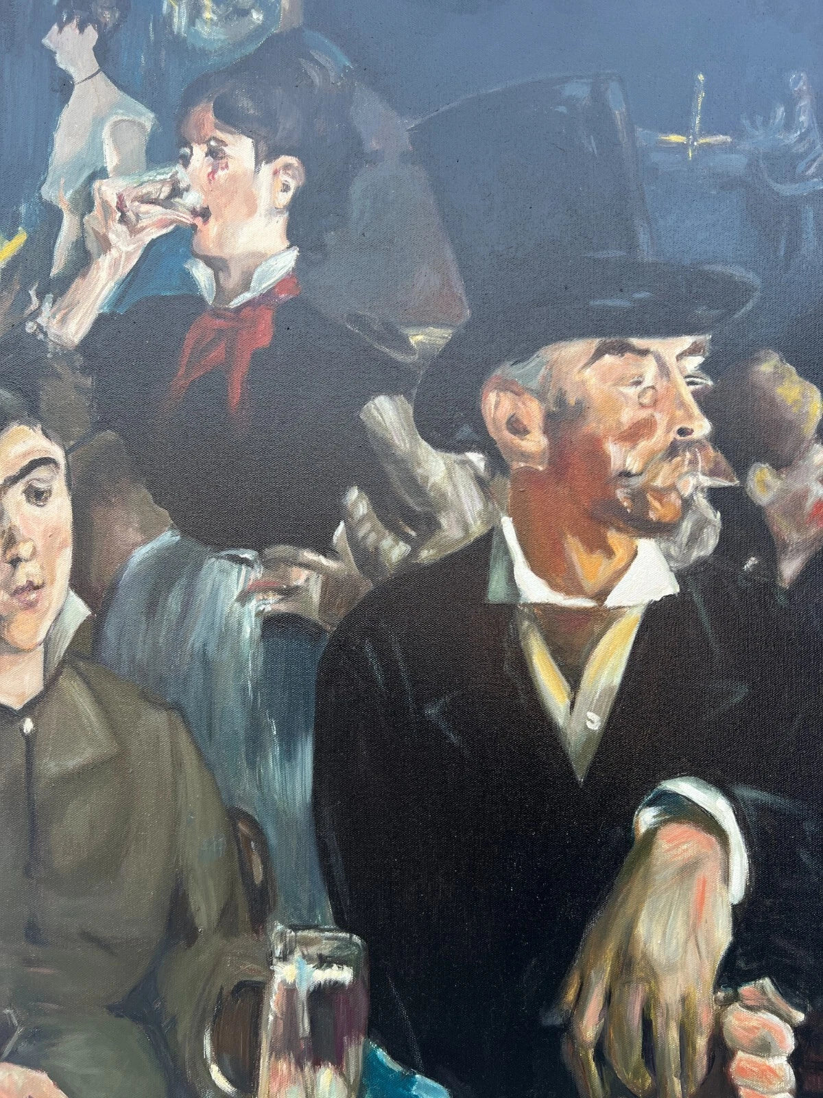 art-scène de vie-personnages-café-peinture huile sur toile-d'après Manet