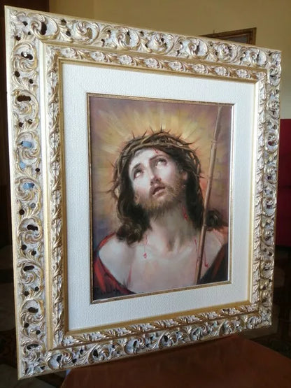 Huile peinte sur toile 30x24 cm du maître Salvatore Rodriquez "Ecce Homo"