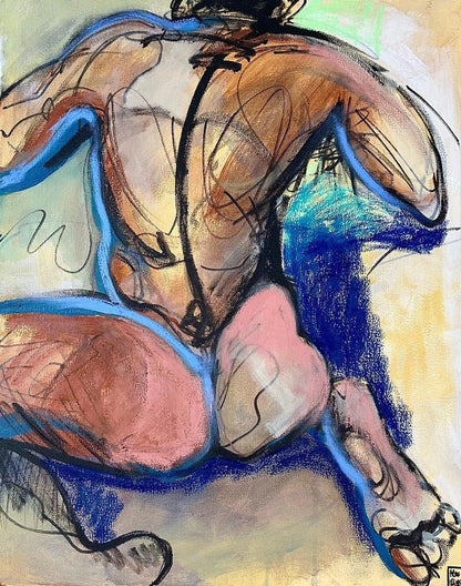 art-moderne-nu-masculin-homme-dos-fesses-nu-peinture-originale-huile-toile