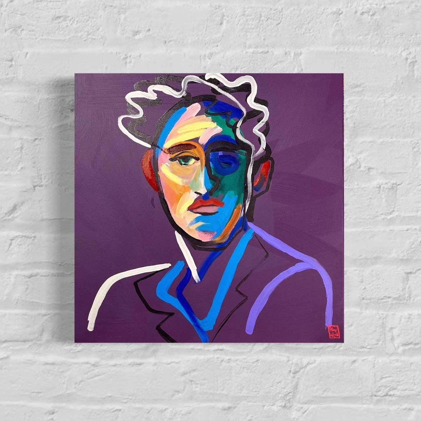 art-decoration-tableau-peinture-moderne-huile-toile-portrait-masculin-homme-jeune-violet