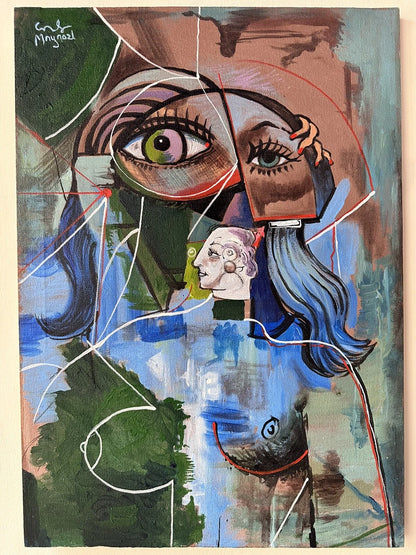 art-decoration-tableau-abstrait- peinture-huile-toile-scene-personnages-nue-d'après GEORGE CONDO