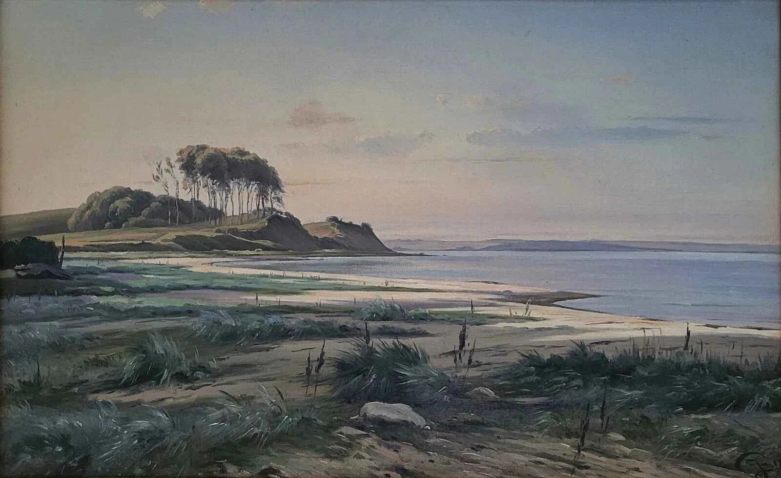 Huile ancienne. Johannes Boesen (1847-1916) : « Fin d’après-midi à Moesgaard » (1896)