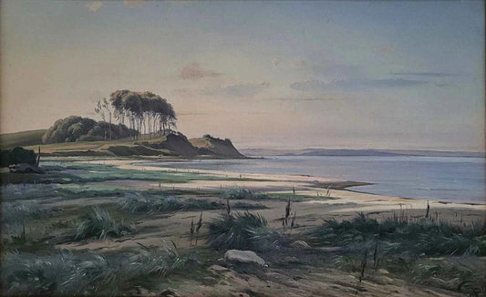 Huile ancienne. Johannes Boesen (1847-1916) : « Fin d’après-midi à Moesgaard » (1896)