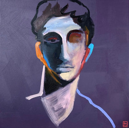 art-moderne-érotique-gay-peinture-huile sur toile-originale-homme-nu-long-cou