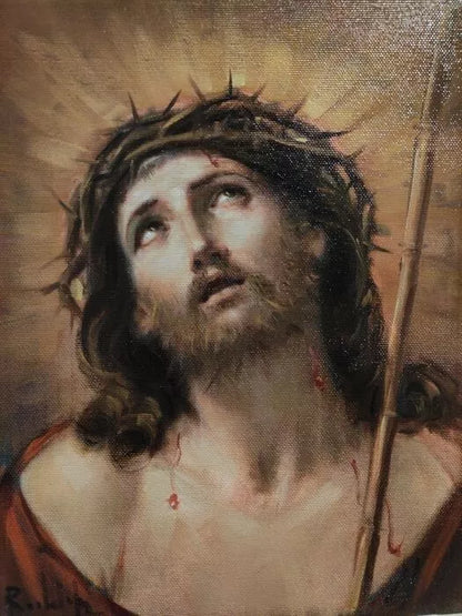 Huile peinte sur toile 30x24 cm du maître Salvatore Rodriquez "Ecce Homo"