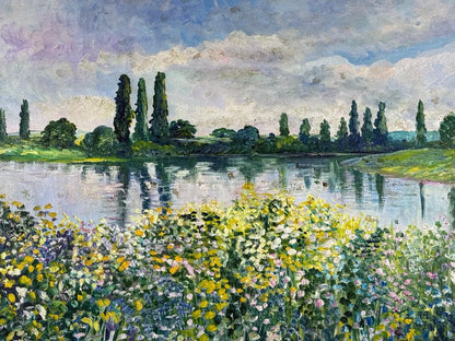 art-decoration-tableau-peinture-huile-toile-paysage-campagne-riviere-arbres