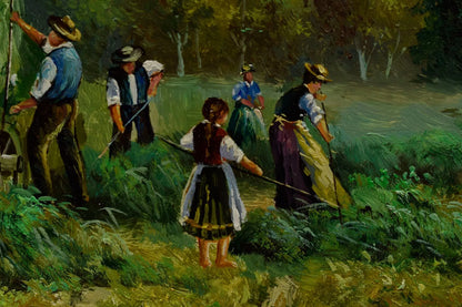 Tableau ancien, Vue sur l'île des femmes, copie d'après Josef Hofbauer (1948), huile