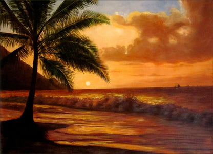 Stretched Quality Hand Painted Oil Painting Pacific island Coast Sunset