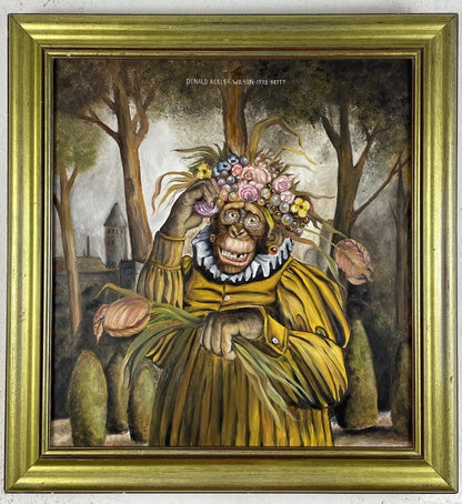 art surréaliste à la manière de Donald Roller Wilson (fait à la main) Huile sur bois