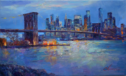 art-decoration-tableau-peinture-huile-toile-moderne-skyline-new york-pont-Brooklyn