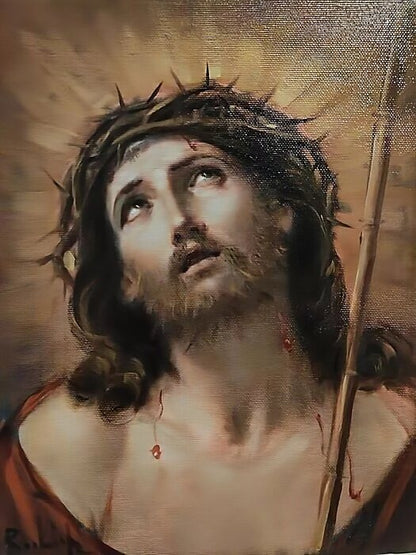 Huile peinte sur toile 30x24 cm du maître Salvatore Rodriquez "Ecce Homo"
