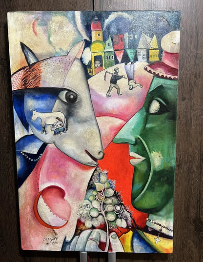 art-abstrait-personnages-ferme-peinture-huile-toile-inspirée de Chagall