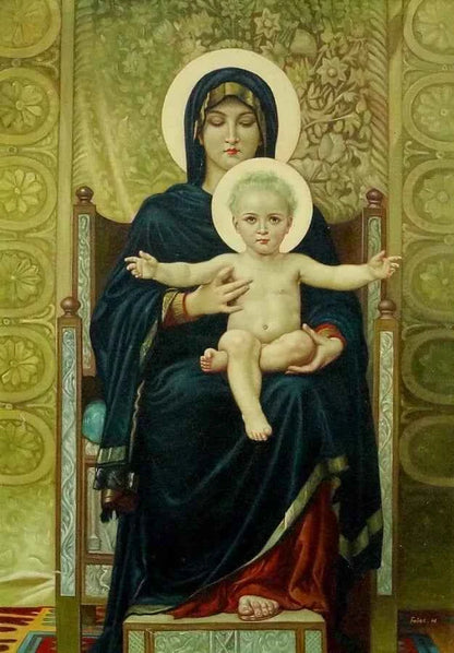 Peinture à l'huile Vierge à l'Enfant Jésus d'après Adolphe Bouguereau