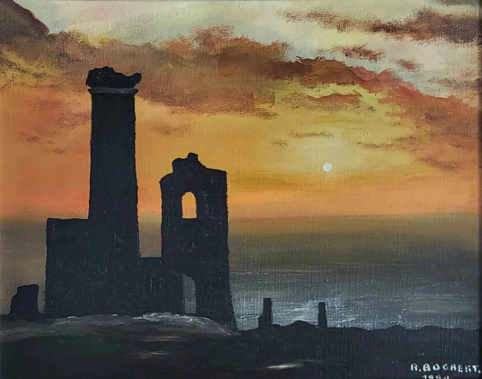 Peinture à l'huile. R. Bogaert- La vieille mine de Cornouailles1991
