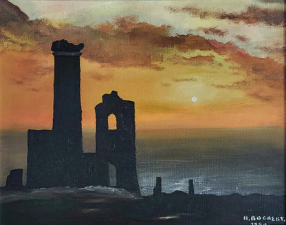 Peinture à l'huile. R. Bogaert- La vieille mine de Cornouailles1991